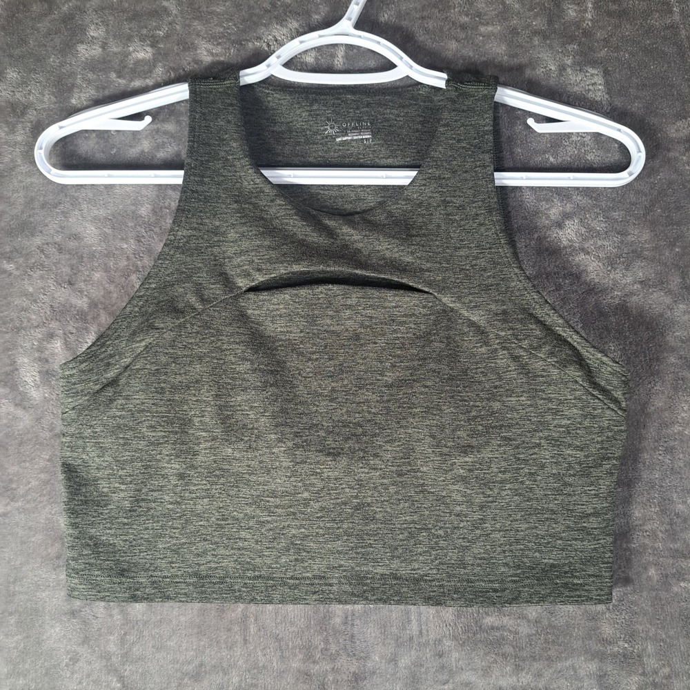 Offline by Aerie The Hugger Recharge Sports Bra Gray Cutout Yoga Top Athleisure